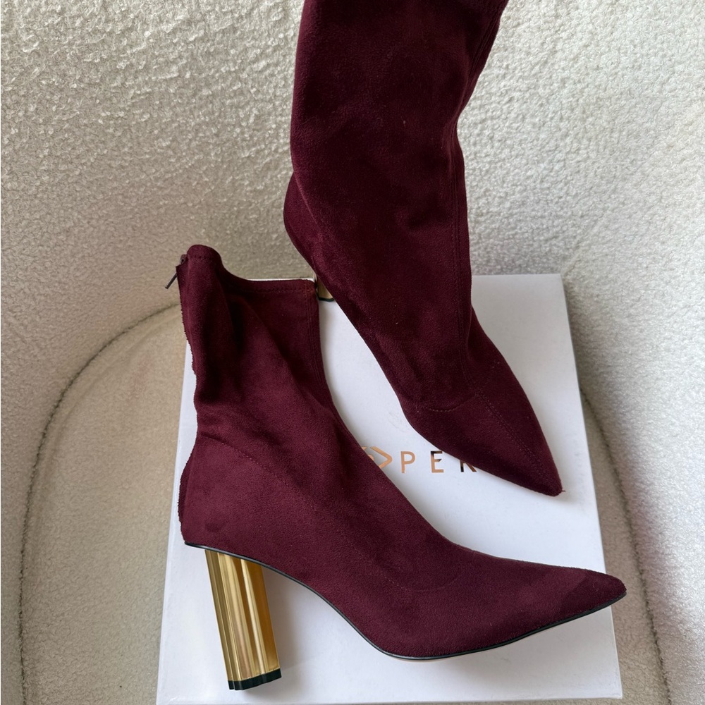 Katy Perry Collections Dellilah Burgundy and Gold Heeled Boots